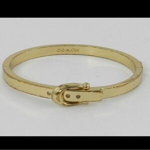 Coach Signature C Gold Tone Belt Hinged Bangle Bracelet